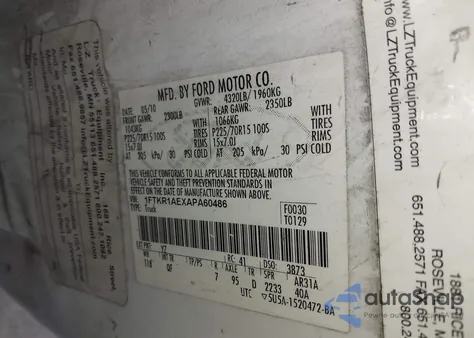 2010 Ford Ranger Xl из США, поврежденный, VIN 1FTKR1AEXAPA60486